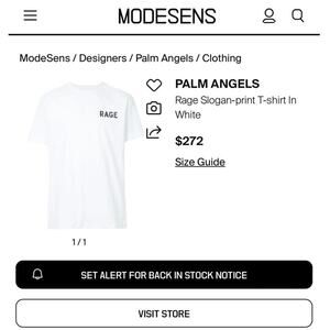 PALM ANGELS "Rage" 100% Cotton T-Shirt Size XS